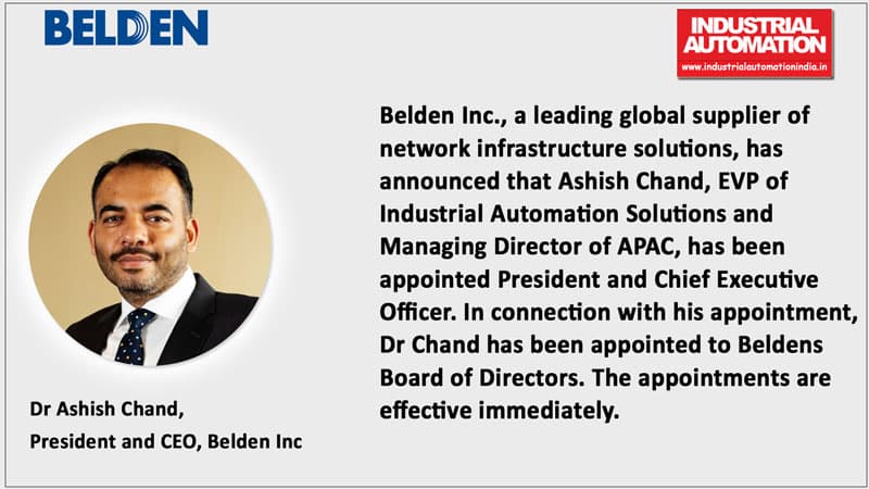 Belden announces appointment of Ashish Chand as President and CEO